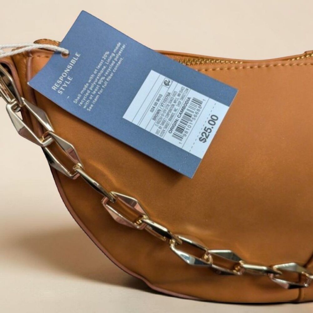 Universal Thread Tan Shoulder Bag, Minimalist Faux Leather Crescent Purse - Picture 3 of 4
